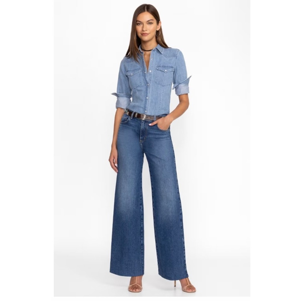 NWT Johnny Was Jaxon‎ Lumiere Wide Leg Jeans Vintage Blue Pocket Size 33 $198
